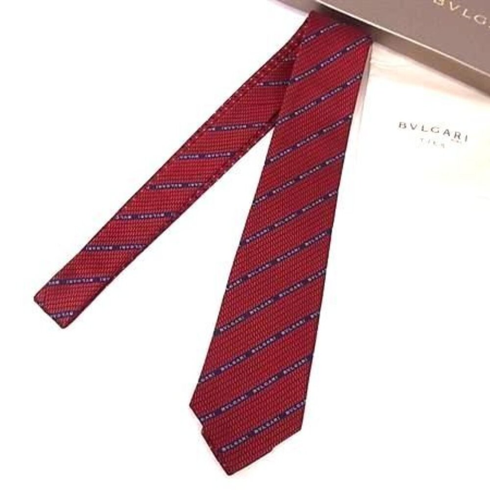 Bvlgari 100% Silk Reversible All-over Pattern Tie Business Red As9653
